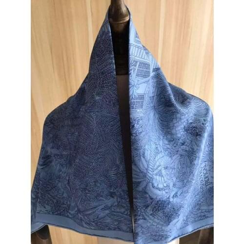 2021 new arrival winter spring classic blue tree 100% real silk scarf twill hand made roll 90*90 cm shawl wrap for women lady