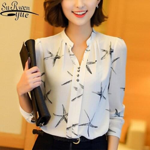 2021 Spring New Arrival Womens Chiffon Blouse Ladies White Elegant Sexy V-neck Blouses Plus Size Female Office Shirt 585A 35