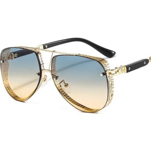 2021 Dazzling Steampunk Metal Sun Glasses Luxe Pilot Shades Vintage Hollow Pattern Designer Sunglasses Women Men Summer Eyewear