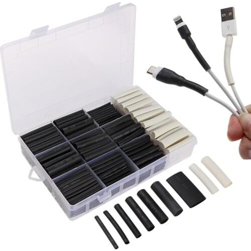 300Pcs/lot Polyolefin Shrinking Assorted Heat Shrink Black White Tube Wire Cable Insulated Sleeving Heat Shrink Tubing Set