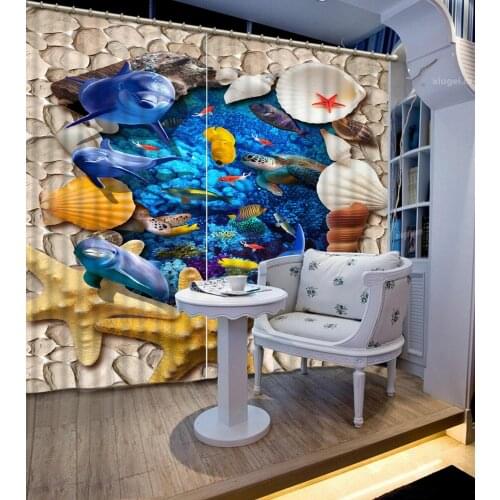 Wholesale Any size 3d Blackout Curtains Underwater World Beach shell Living Room Bedroom Beautiful Practical Blackout Curtains