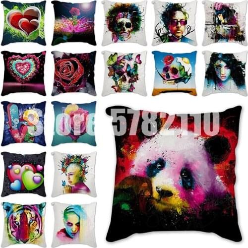 Watercolor Cushion Cover Watercolor Rose Tiger Panda Skull Short Plush/Linen Pillows Case Sofa Cases for Living Room Bed Covers