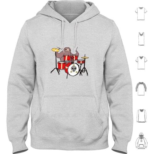 Drum Set Sloth Hoodie Long Sleeve Sloth Sloths Animal Animals Drum Drummer Drummers Drums Drumming Drumset Drum Set