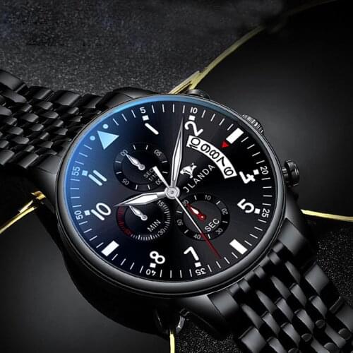 2021 Fashion Mens Watches Stainless Steel Top Brand Luxury Sports Chronograph Quartz Watch Men Black Watch Relogio Masculino