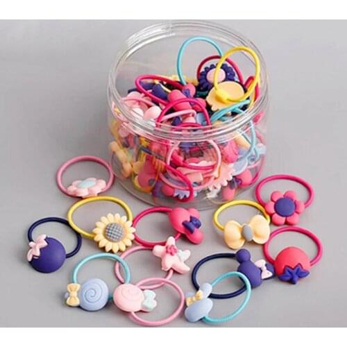50pcs/bag Rabbit Star Child Baby Kids Ponytail Holders Hair Accessories For Girl Rubber Band Tie Gum Small Cartoon Bears Flowers