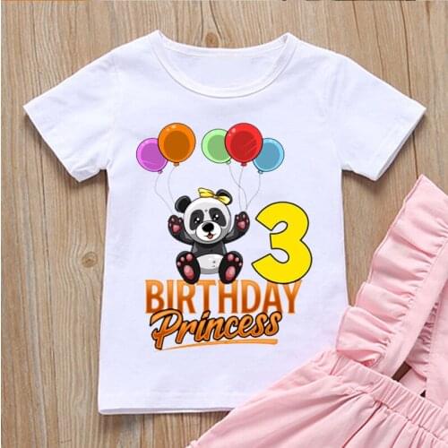 Boys Girls Cute Bear Happy Birthday Costume T-shirt Childrens Birthday Harajuku Girls T-shirt Balloon Number T-shirt