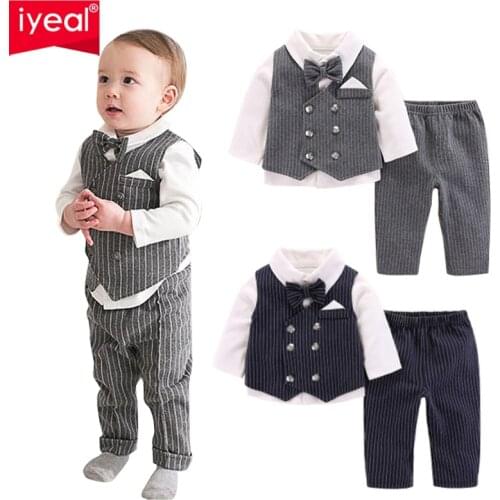 IYEAL Baby Boy Baptism Suit Set Newborn Birthday Party Gift Tuxedo Infant with Hat Bow Tie Clothes Toddler Gentleman Outfit 3Pcs