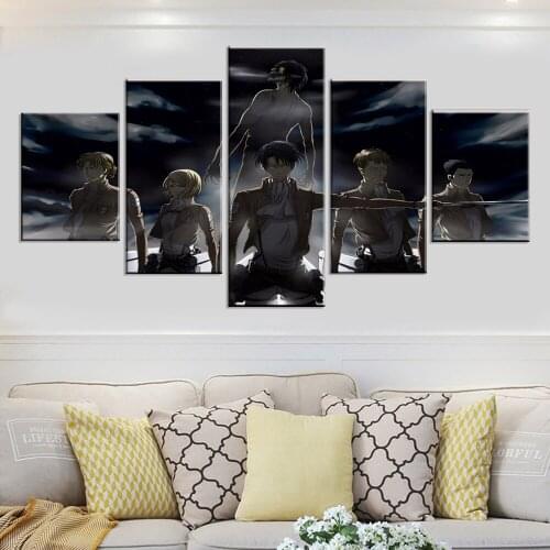 Canvas Hd Print Painting Wall Art 5 Pieces Anime Attack On Titan Role Poster Framed Home Decor Modular Pictures For Living Room