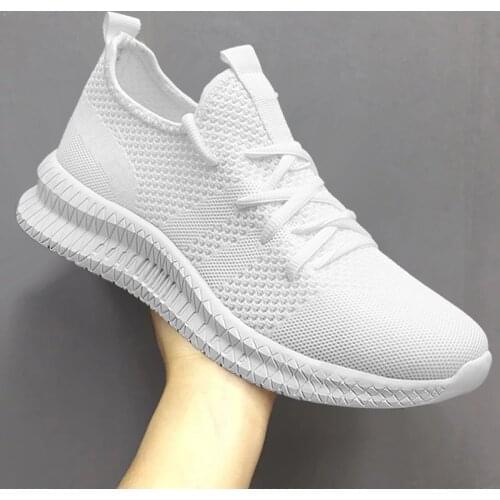 Sneakers men fashion leisure sports light large size white outdoor walking mesh breathable vulcanized flying woven student shoes