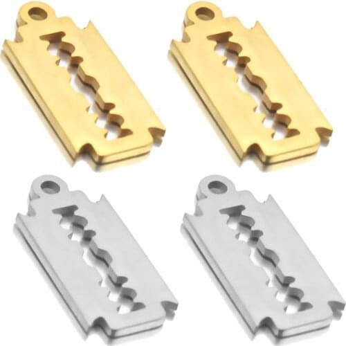 Aiovlo 9*19mm Cool Stainless Steel Razor Blades Charms Pendant Men Jewelry Steel Male Shaver Shape for DIY Bracelet&Necklaces