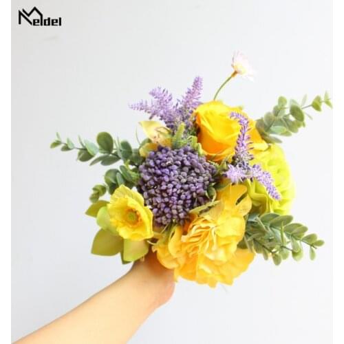 Meldel Roses Hydrangea Wedding Artificial Silk Flowers Bouquet Home Wedding Table Vase Decor Fake Lavender Orchid Flores Bundle