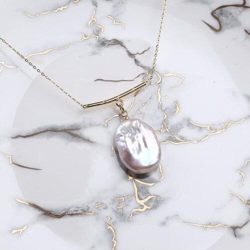 Fashion Egg Shape Coin Pearl Pendant Necklace Gold Chain Necklace