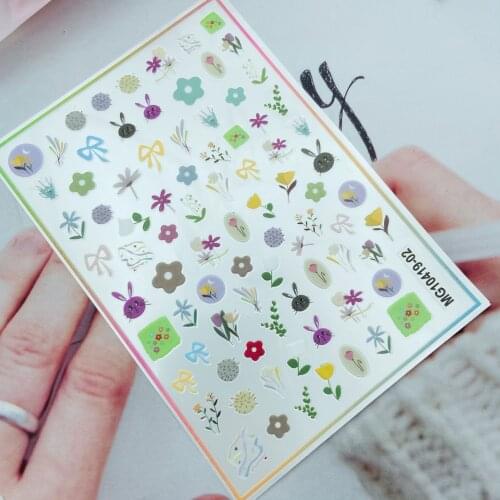 DIY Japanese Style Fashion New Arrival Nail Stickers Little Rabbits and Flowers Dry Nail Decals Manicure Nail Art Women Girls