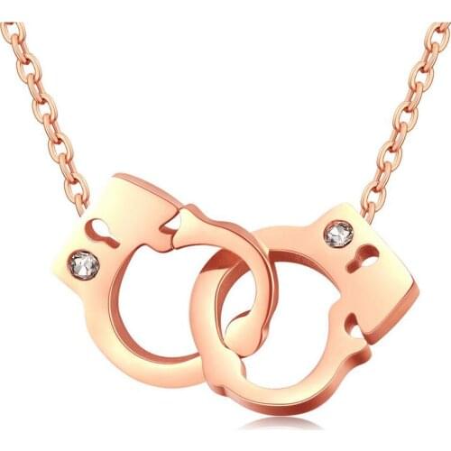 Fashion Jewelry Female Accessories Stainless Steel Inlaid CZ Handcuff Shape Pendant Necklaces Women Link Chain