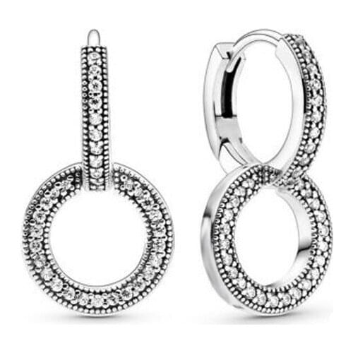 2020 Autumn New 925 Sterling Silver Pave Earrings Plain Silver Double Ring Earrings Women Birthday Gift Fashion Jewelry
