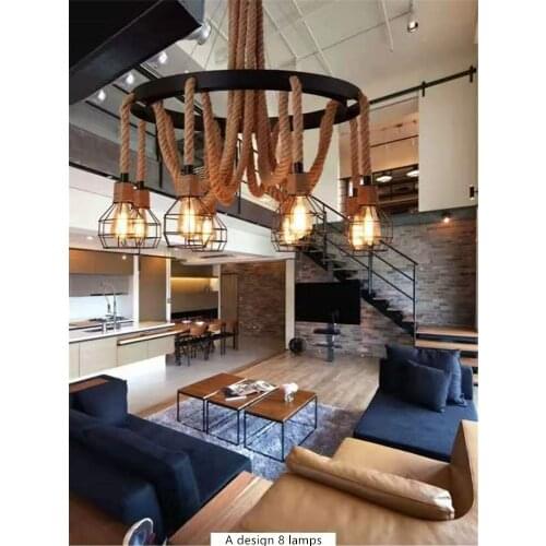 Office chandelier gym chandelier LED hemp rope retro industrial style chandelier creative personality nostalgic restaurant lamp
