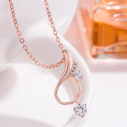 Womens fashion Rose gold note pendant chain Chocker 100% 925 sterling silver crystal zircon elegant necklace Charm jewelry gift