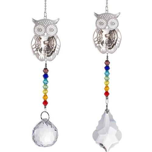 3D Owl Suncatcher Aurora Borealis Window Hang Chandelier Prisms Rainbow Beads Chakra Suncatcher For Christmas Tree Pendant