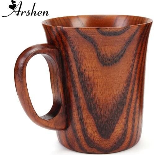 Arshen 300ml Primitive Drinking Mug Handmade Wooden Mug Natural Tea Coffee Beer Drinkware Mug Travel Teaware Kitchen Office Gift
