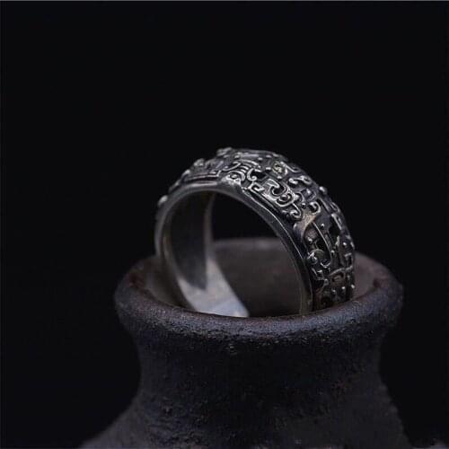 New Retro Creative Design Opening Adjustable Ring Beast Rune Totem Ring trendy Personality Mens Party Accessories Gift