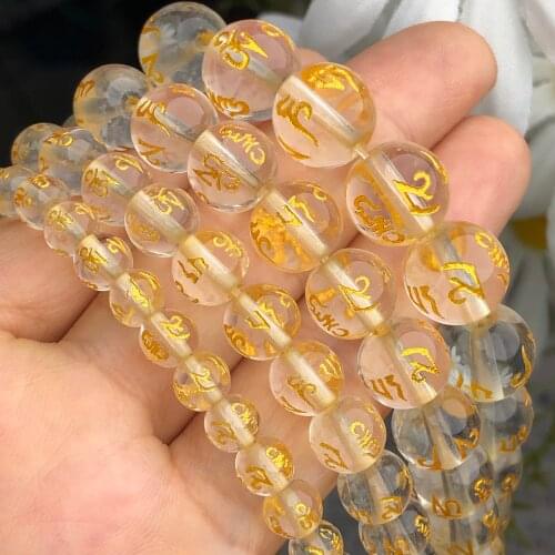 Six Word Mantra Prayer Buddha Beads Natural Clear Yellow Crystal Glass Lucky Amulet Round Beads DIY Bracelet For Jewelry Making