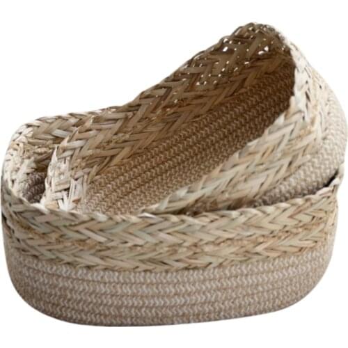 Handmade Straw Woven Storage Basket with Lid Organizer Storage Box Laundry Baskets Rattan Storage Flower Baske
