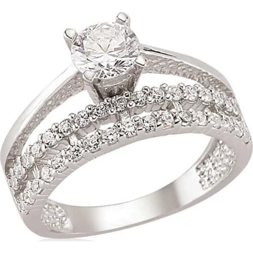 Tevuli 925 Sterling Silver Two Row Single Stone Lady Ring