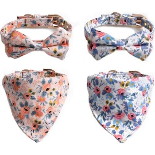 Pet Product Cat Collar Cloral Two-piece Set With Bell Collar Cat Triangle Scarf Bowknot Cat Collar Pet Supplies For Cats Kittens