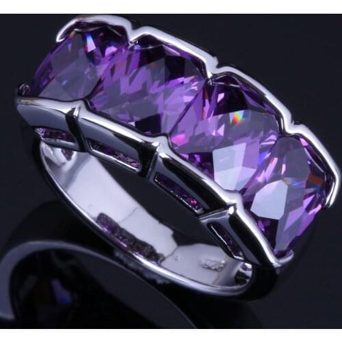 Jolly Purple Cubic Zirconia Silver Plated Ring V0621