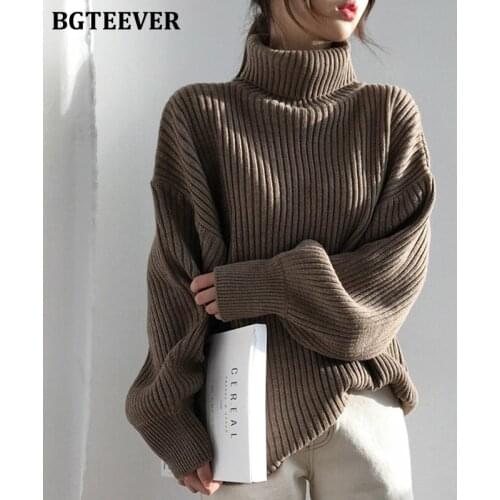 BGTEEVER Vintage Loose Warm Turtleneck Sweater Jumpers for Women Long Sleeve Female Thicken Knitwear Tops Autumn Winter 2020