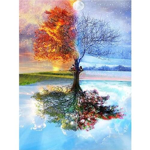 ZhdAr 5d Diamond Painting Full Drill Ice Fire Tree Painting By Numbers Diamond Embroidery Cross Stitch Home Mosaic Gift