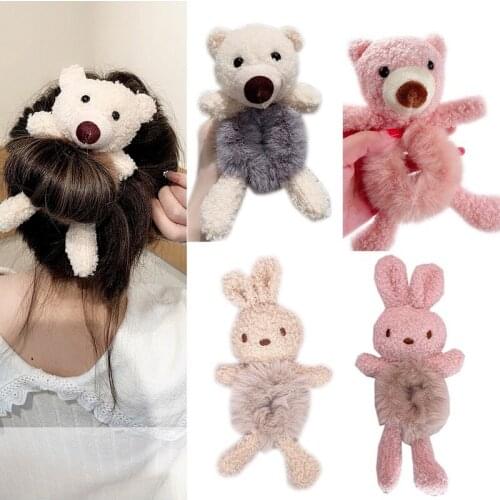 Cute bear hug Plush Hair ring temperament headband hair band Ponytail bun rabbit hair accessories for women hair accessories