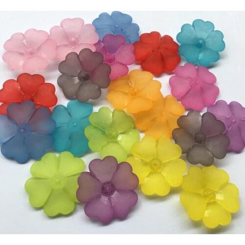 Acrylic Frosted flower Jewelry Making Beads Monochrome Five Petals Love High Quality Cheap Beads for Needlework 7*28mm