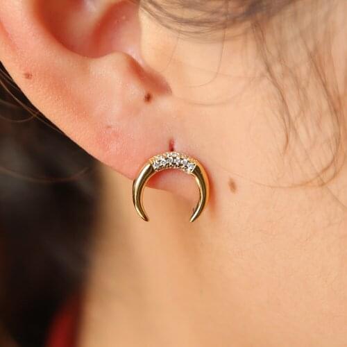 Gold Color Crescent Moon Earrings for Women delicate fashon AAA CZ paved Moon shape cute Stud Earring Jewelry for women girls
