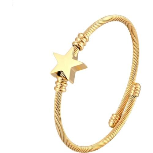New Cute Star Shape Bangle Adjustable Size Bracelet High Quality Stainless Steel Twisted Cable Wire Jewelry Women Love Gift