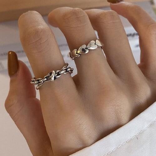 VENTFILLE 925 Sterling Silver LOVE Heart Rings for Women New Trends Creative Chain Cross Geometric Thai Silver Party Jewelry