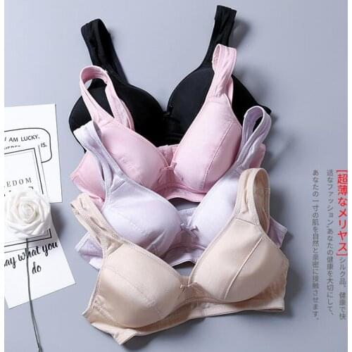 1PC 100% Natural Mulberry Silk Thin Type Comfortable Wireless Bra Bralette Size M L XL 2XL XS406