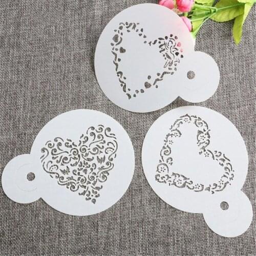 3PCS/Set Lace flower Heart style Fondant Cake Stencil Cappuccino Cupcake Decoration 11*14cm