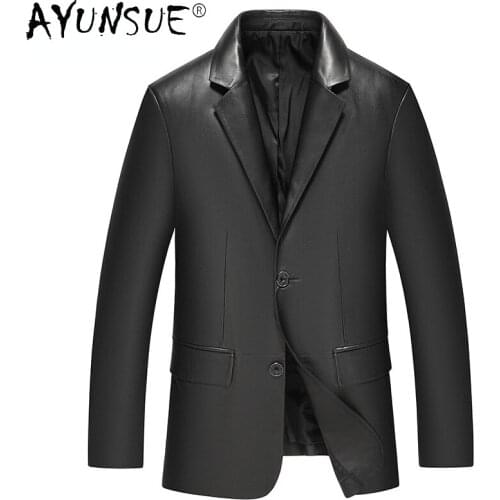 AYUNSUE 2021 Spring 100% Genuine Sheepskin Mens Leather Jacket Autumn Black Thin Jackets Male Korean Clothes Veste Homme Gmm21