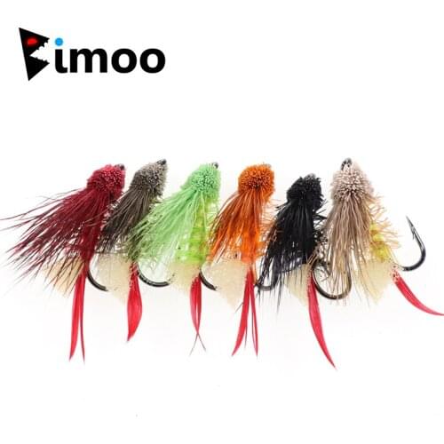 Bimoo 6pcs #4 Dry Fly Deer Hair Terrestrial Fly Zuddler Cicada Attractor Trout Bass Fly Fishing Flies Lure Black Olive Natural