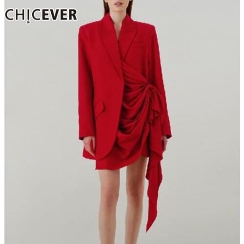 CHICEVER Designer Blazers For Women Notched Collar Long Sleeve Lace Up Ruffles Asymmetric Hem Large Size Coats Females 2021 New