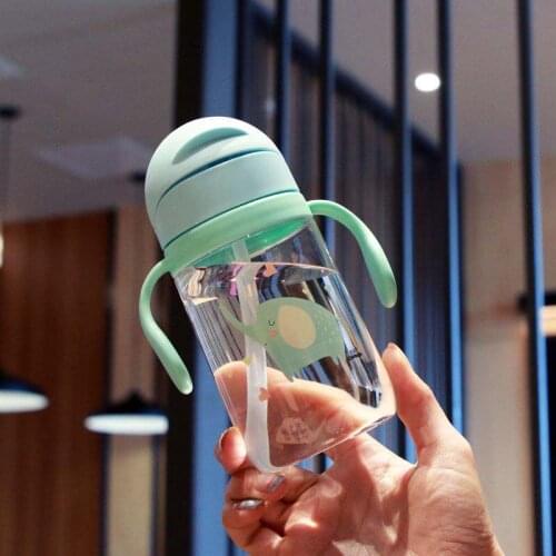 300ml Baby Kids Cup Silicone Sippy Children Training Cups Cute Baby Drinking Water Straw Handle Feeding Bottle