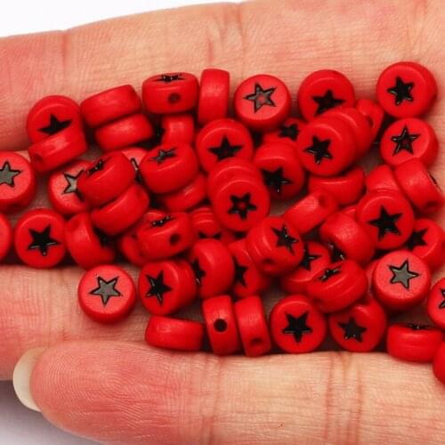 Black Star Pattern Loose Red 4x7mm Acrylic Spacer Beads For Jewelry Making DIY Necklace Bracelet Beaded Accessories 100-500pcs
