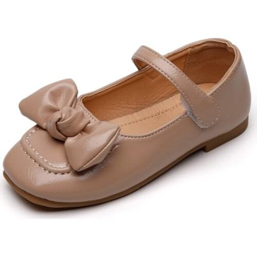 Kids 2021 Summer/Autumn Girls Princess Party Square Toe Leather Shoes New Fahsion School Students Bowtie Soft Outdoor Shoes