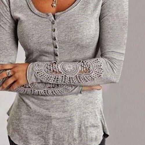 Items! Fashion Women Sexy Long Sleeve Cotton Shirt Lace Loose Top Casual T-shirt