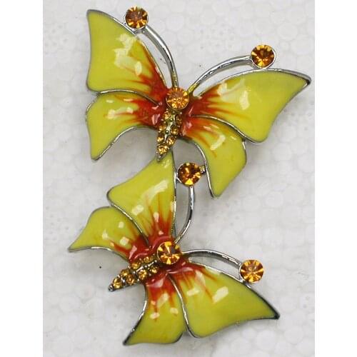 Yellow Rhinestone Enamel Butterfly Pin brooches C974 G