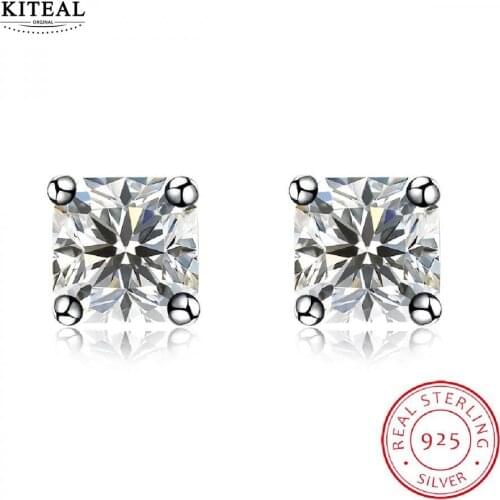 Hot sale! Pure 925 Sterling Silver earings square zircon stud earrings for women oorbellen oso