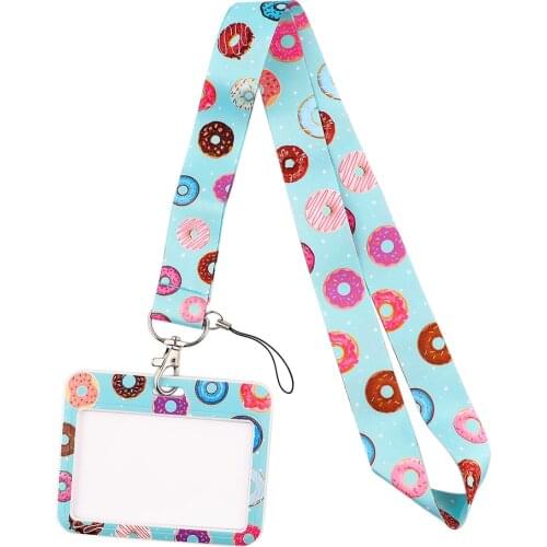 JF655 Donuts Blue Lanyard Cell Phone Key Strap Rope DIY Fashion Neckband Cellphone Decoration ID Card Holder