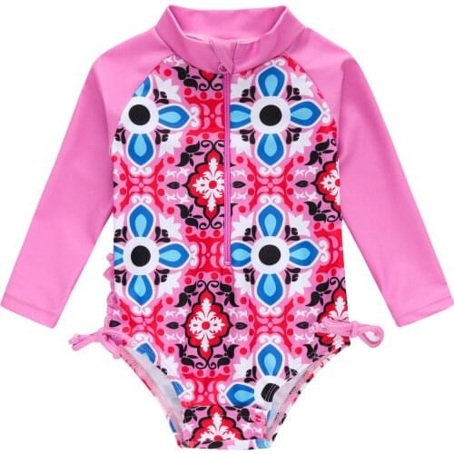 Kavkas Swimsuit One Piece Summer O-Neck Rose Red Floral Printing Surfing Baby Clothes купальник 2021 new