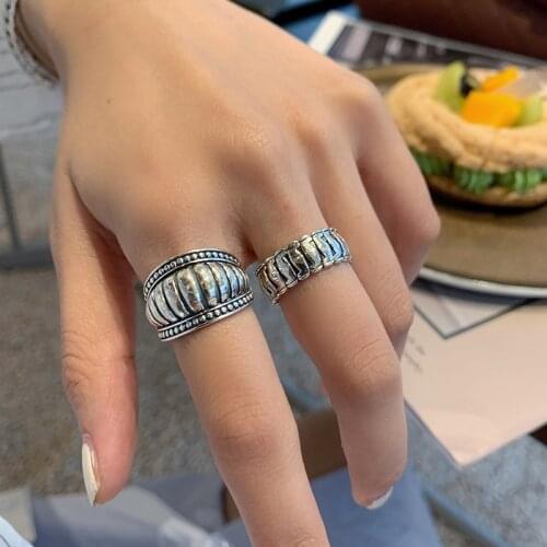 XIYANIKE 925 Sterling Silver Trendy Retro Neutral Striped Fashion Ring Distressed Open Index Finger Prevent Allergy Couple Party